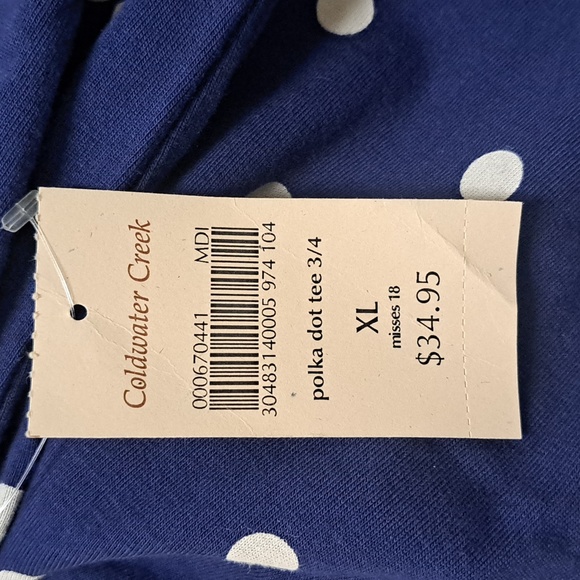 Coldwater Creek Blue with White Polka Dot Blouse. Size PXL NWT - Picture 7 of 8